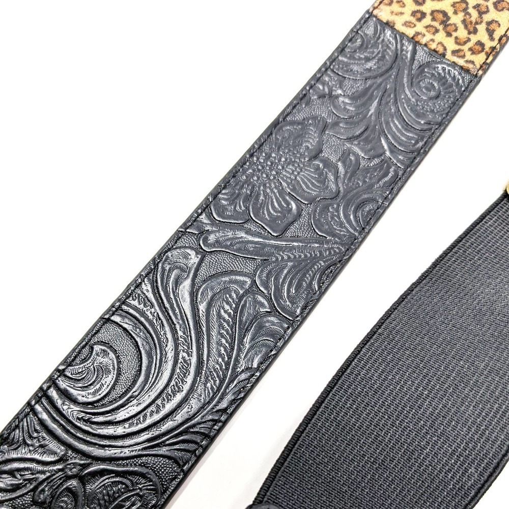 Chicos Belt Womens Medium Brown Black Leather Leopard Brass Gold Boho Western - Picture 7 of 12